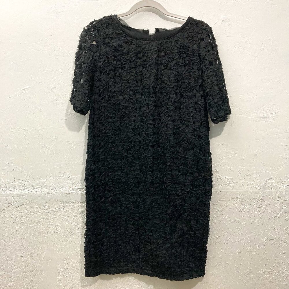 Adrienne Vittadini Back Zip Dress Short Sleeve Floral Applique